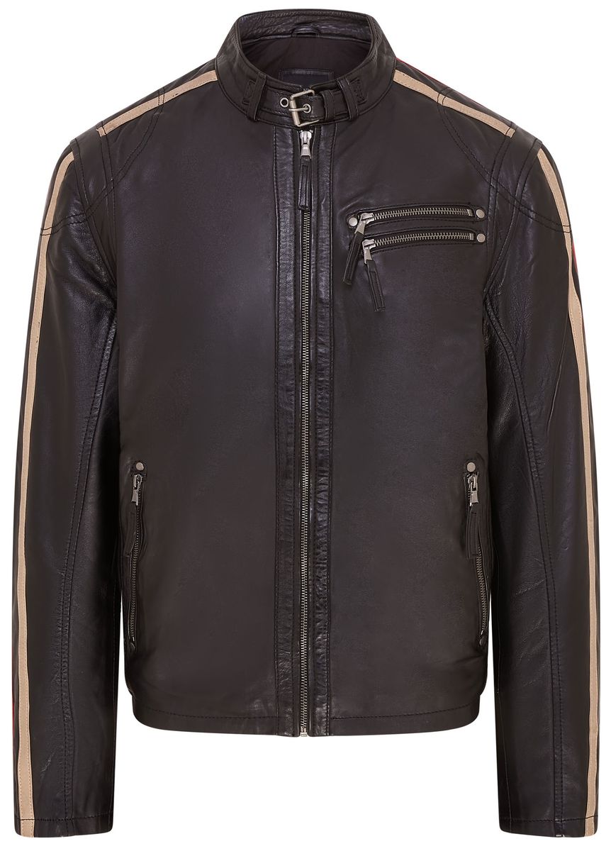 Gestreifte Cafe Racer Biker-Lederjacke