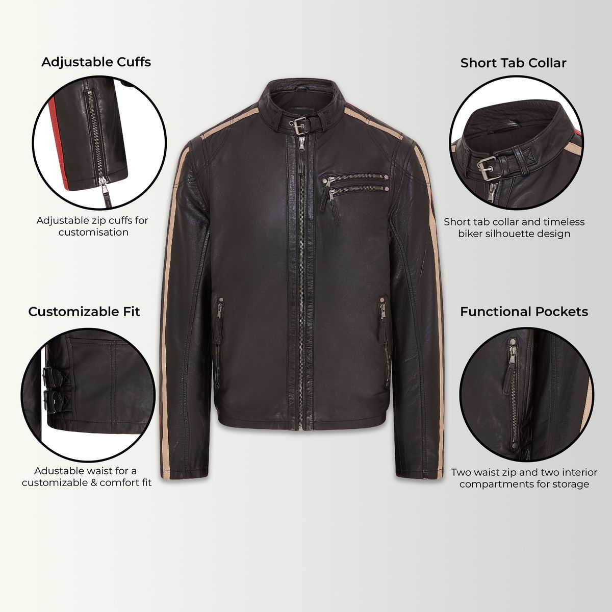 Gestreifte Cafe Racer Biker-Lederjacke