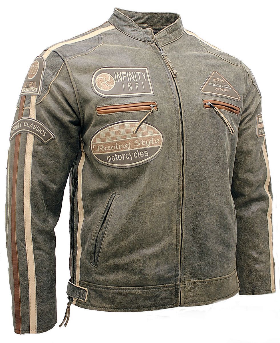 Vintage Leder-Racing-Bikerjacke