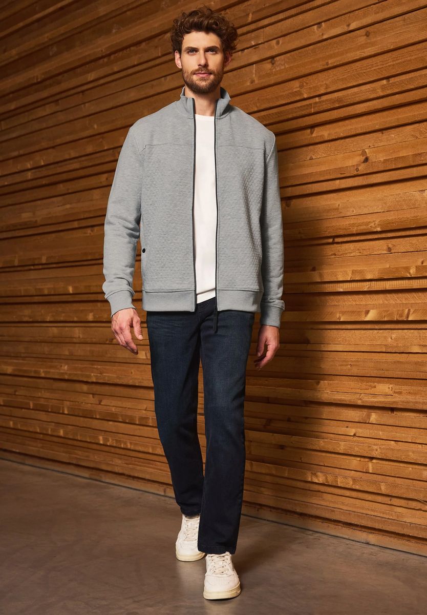 STREET ONE MEN Fleecejacke, Stehkragen, für Herren, grau, L