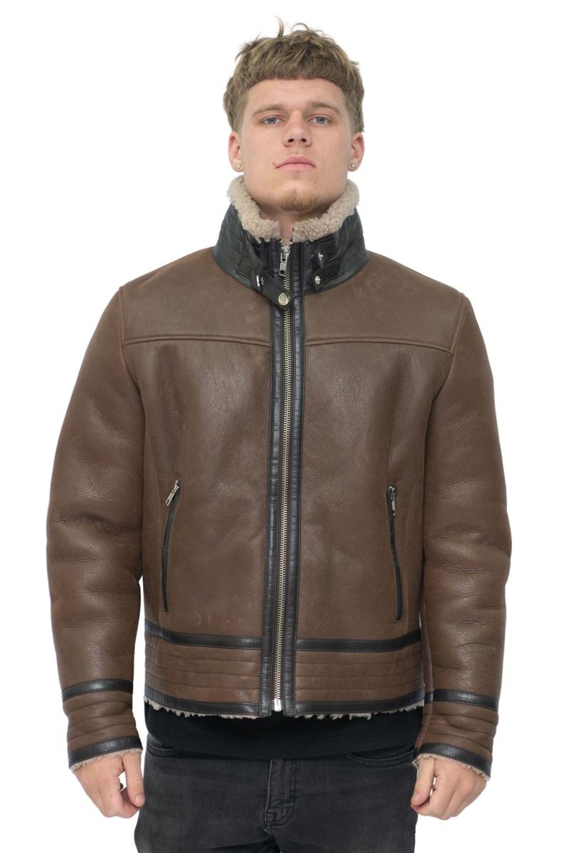 Retro Schafsfell Piloten Bikerjacke