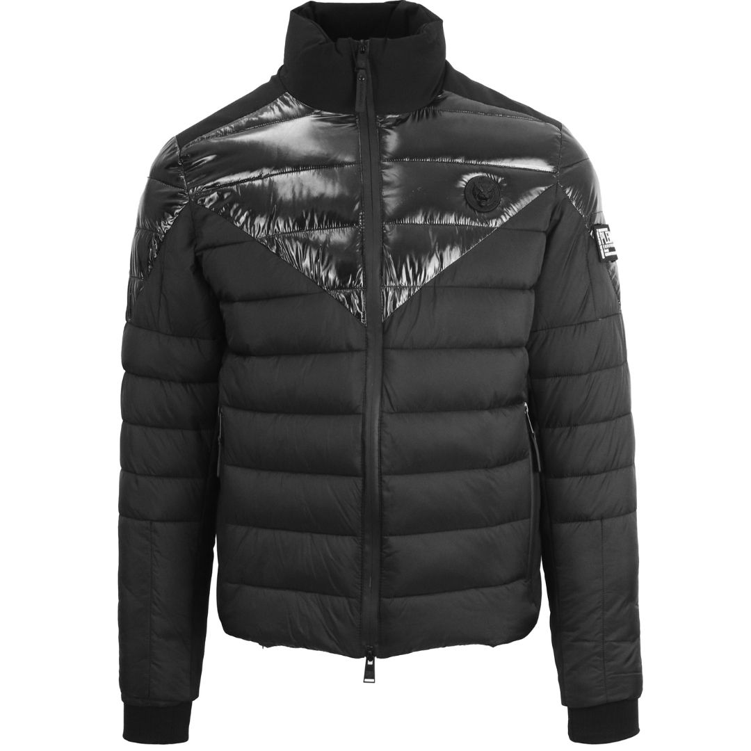 Gesteppte Pufferjacke mit glänzendem V-Einsatz