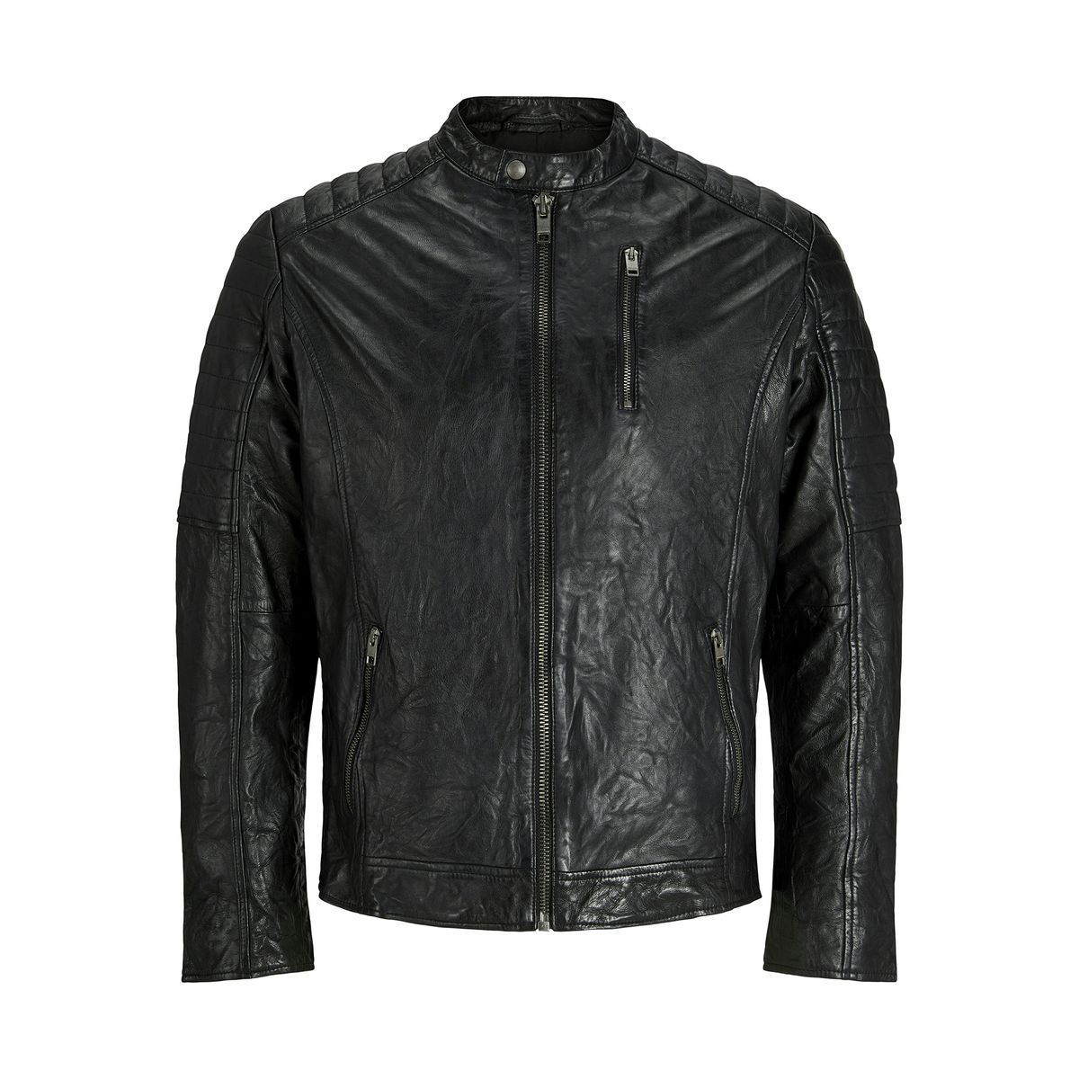 Leder-Bikerjacke mit gesteppten Schultern