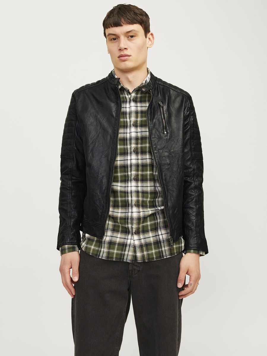 Leder-Bikerjacke mit gesteppten Schultern