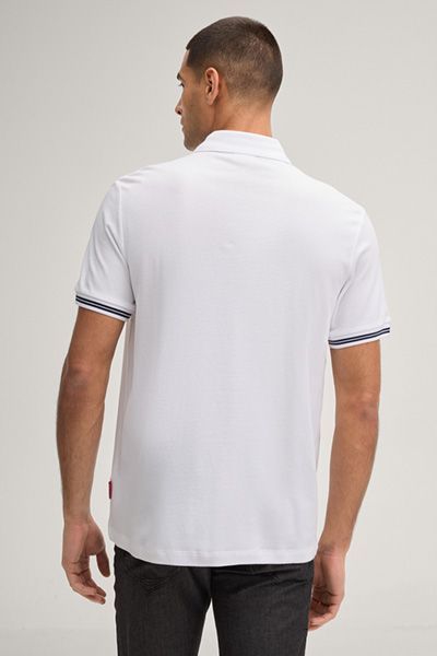 Joop! Amare Weißes Poloshirt Strukturierter Baumwoll-Piqué mit Streifenbündchen