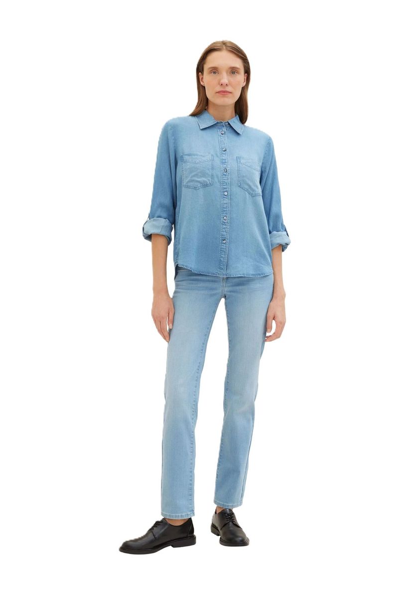 Damen Jeanshemd mit Knopfleiste und Taschen