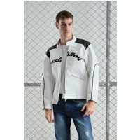 Bikerjacke mit grafischen Kontrasteinsätzen