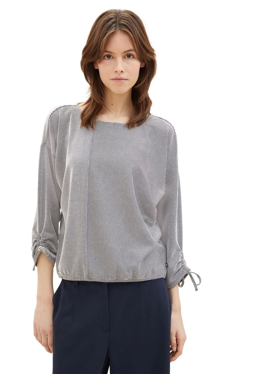 Gestreifte Langarmbluse mit Bindedetails