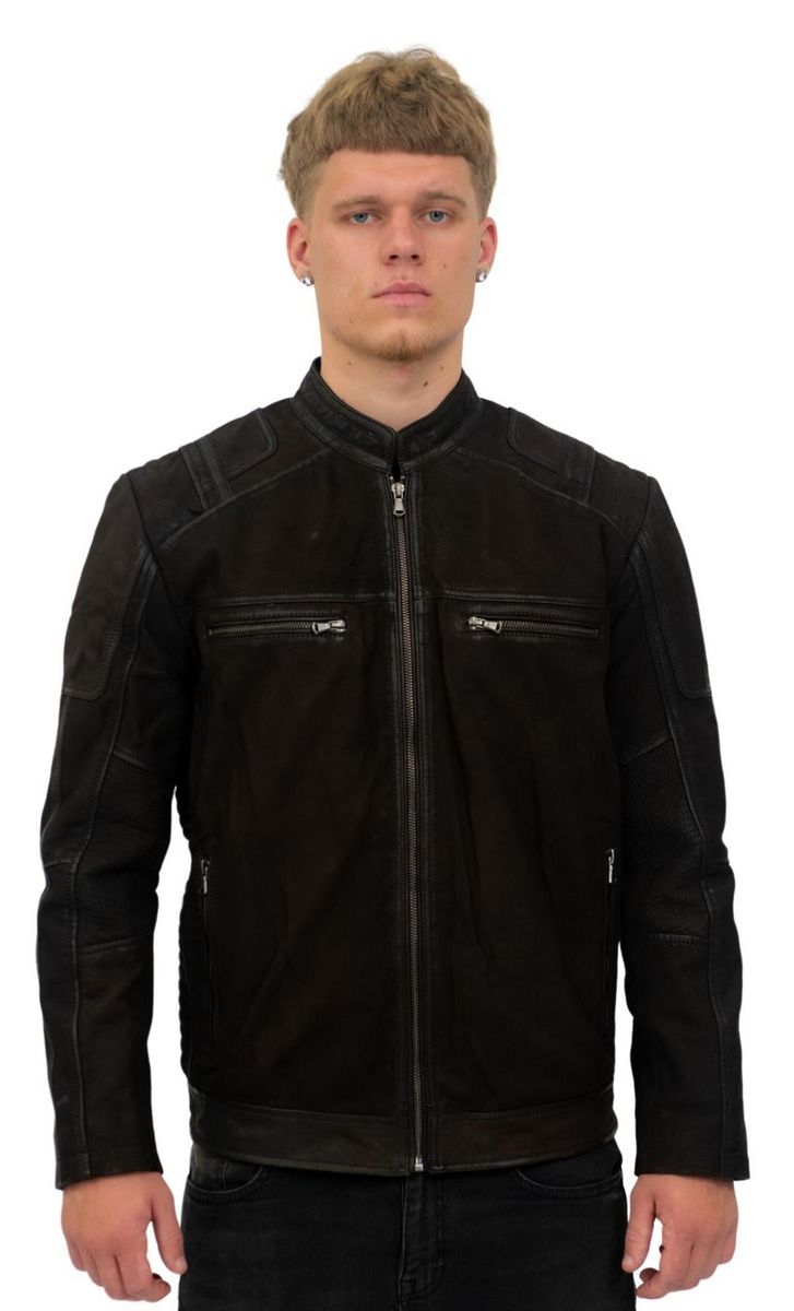 Racer-Biker-Lederjacke mit gerippten Schultern