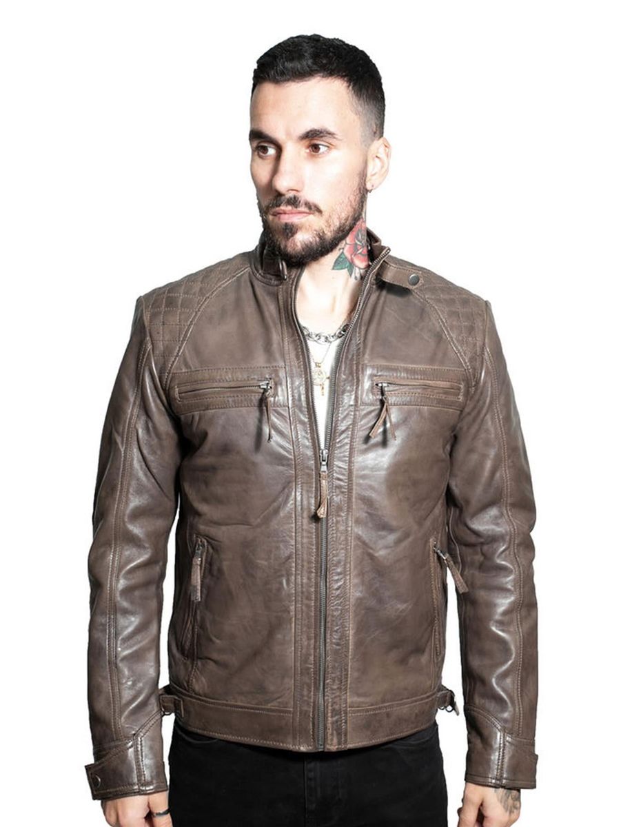Gesteppte Bikerjacke aus Nappaleder