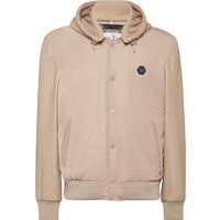 Kapuzen-Varsity-Jacke mit Lederärmeln