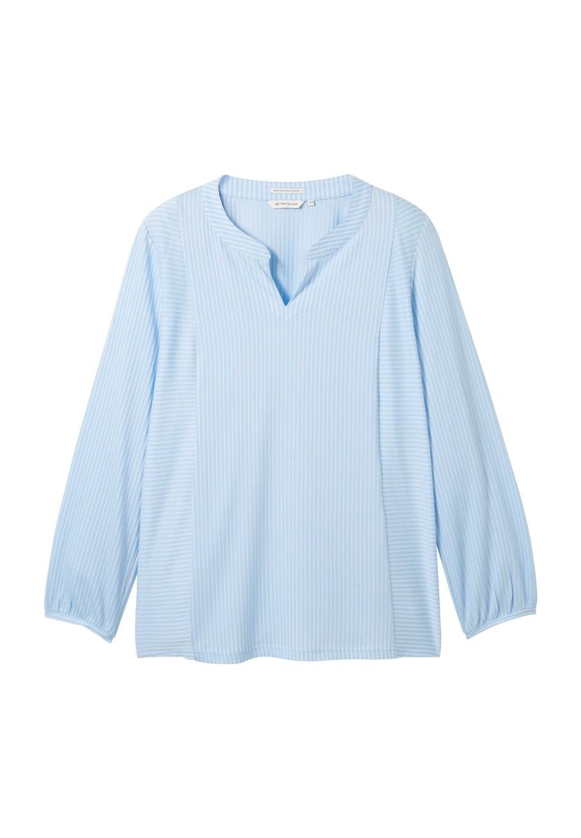 Gestreifte Langarmbluse mit Schlitzkragen