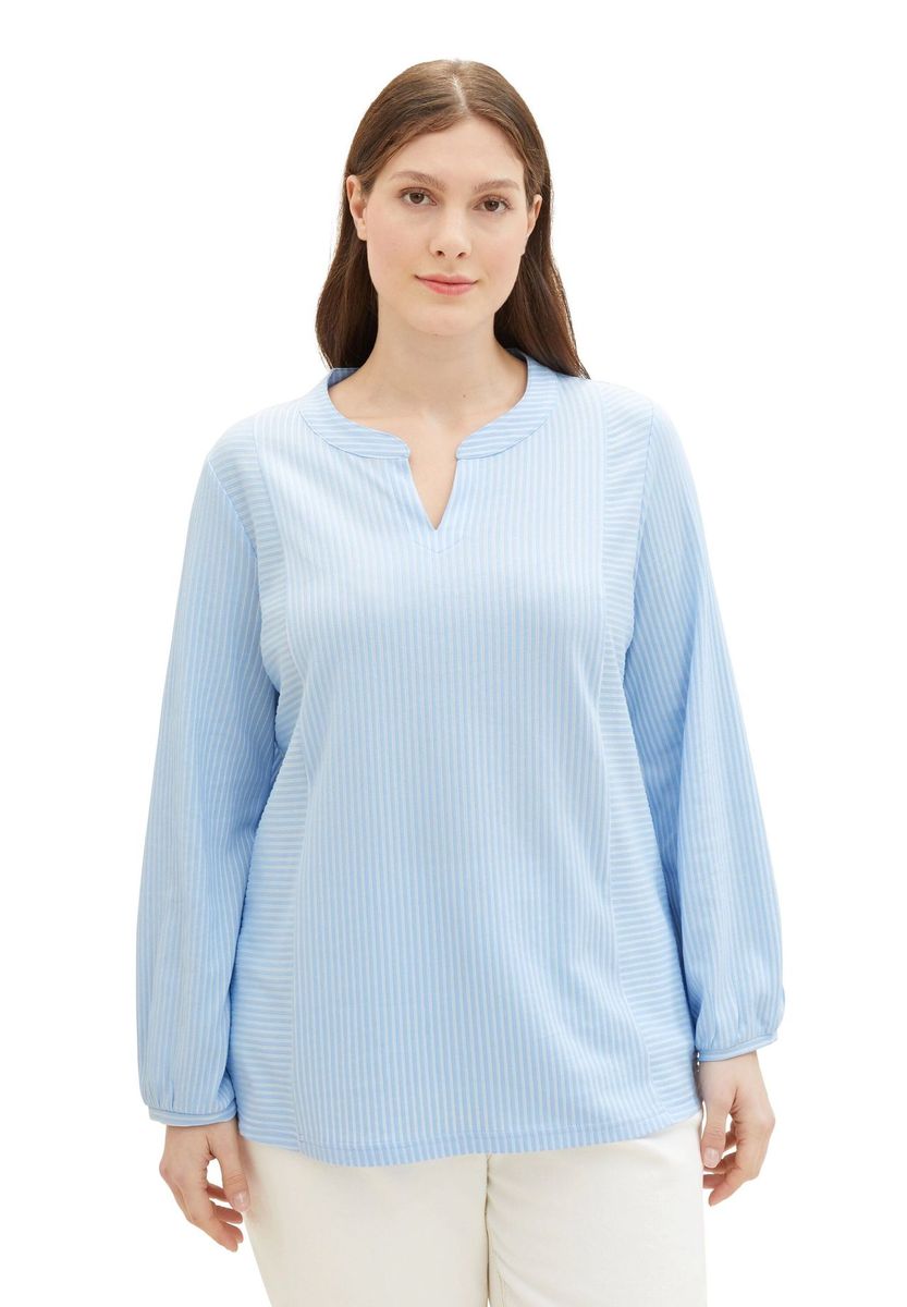Gestreifte Langarmbluse mit Schlitzkragen