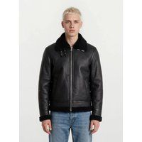 Lederjacke mit Shearling-Kragen