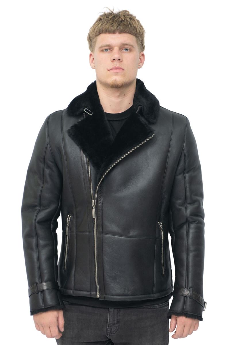 Zweireihige Shearling-Bikerjacke