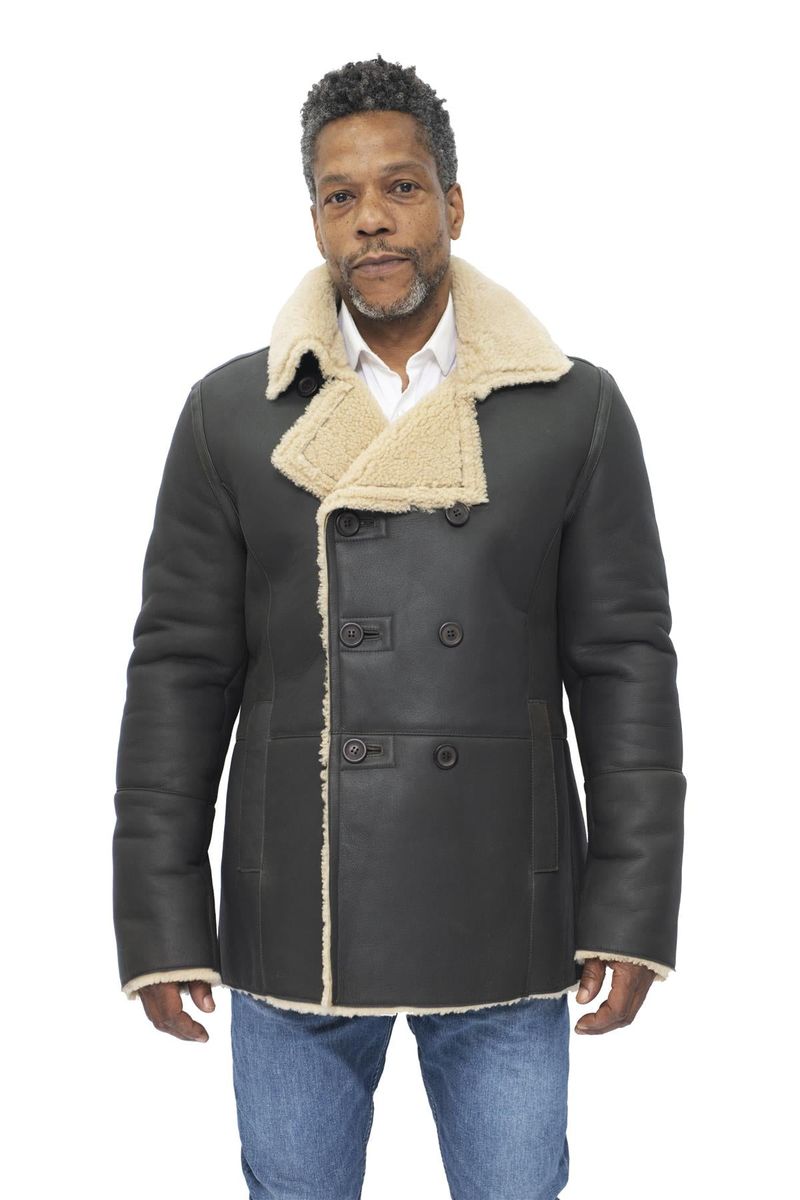 Zweireihiger Shearling-Cabanmantel