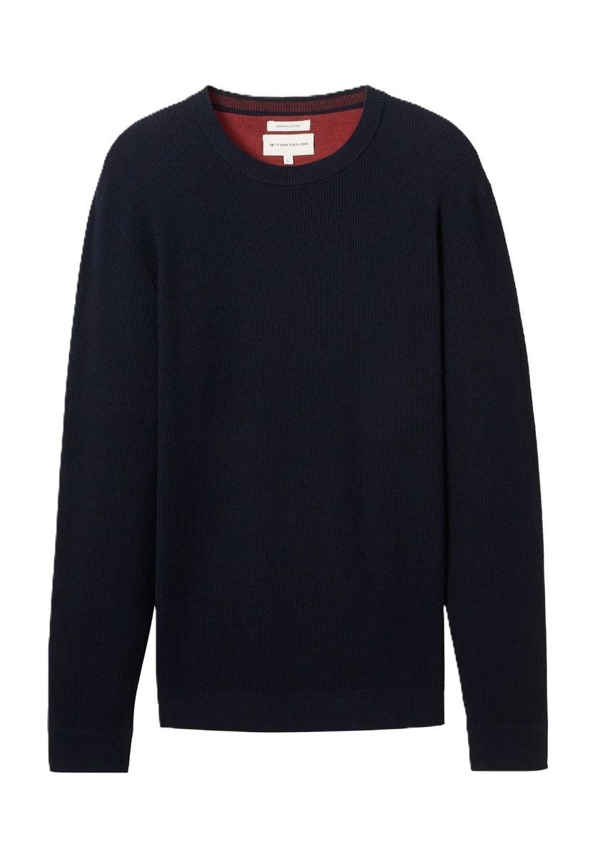 Strukturierter Rundhals Baumwollpullover