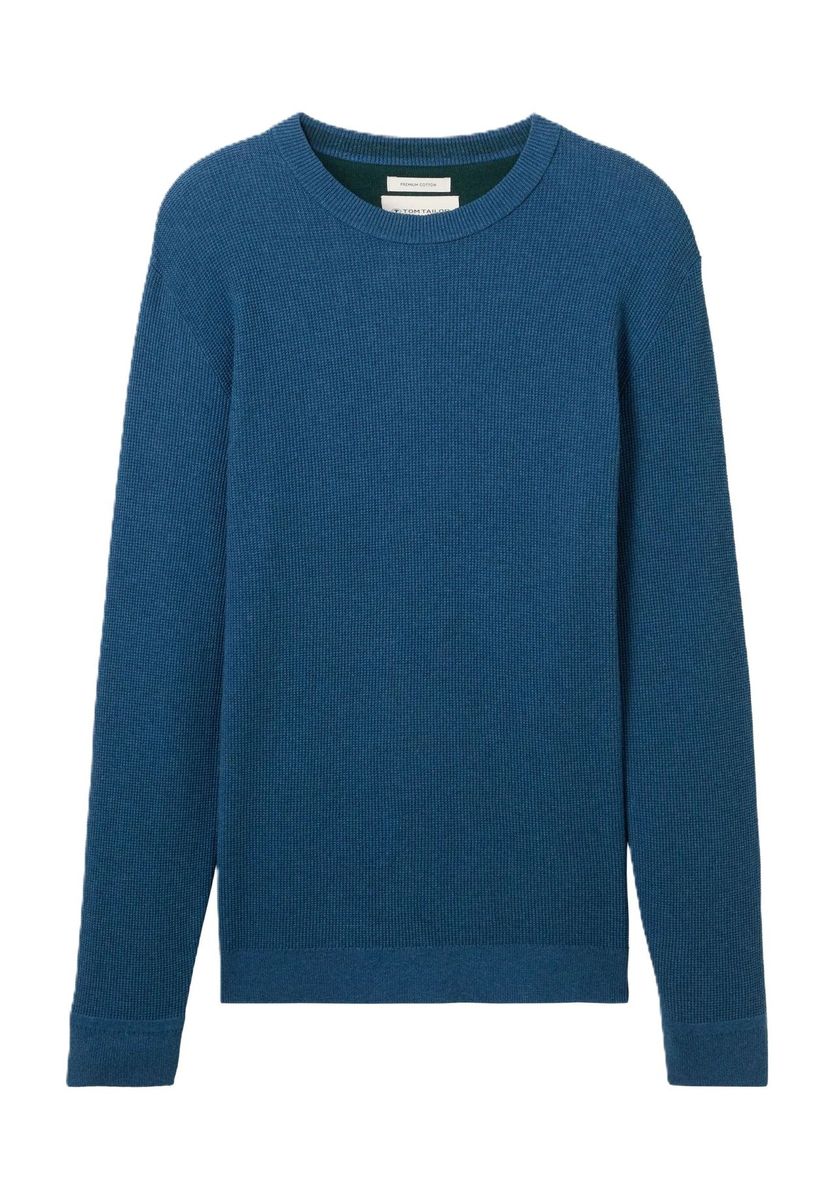 Strukturierter Baumwoll-Strickpullover mit Rundhalsausschnitt