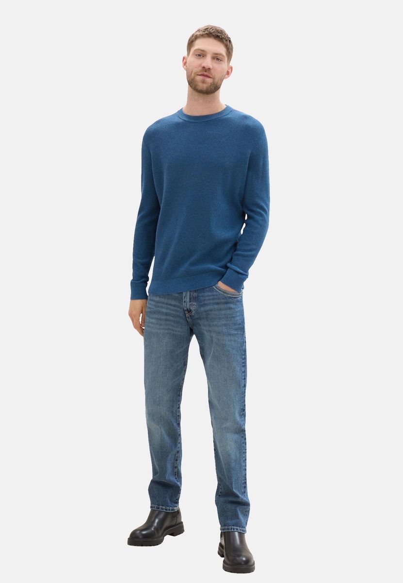 Strukturierter Baumwoll-Strickpullover mit Rundhalsausschnitt