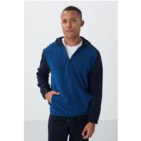 Farbblock-Fleece-Hoodie mit halbem Reißverschluss