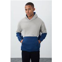 Farbblock-Hoodie mit Überkreuz-Kapuze