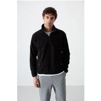 Slim-Fit Fleece-Sweatshirt mit Halbreißverschluss