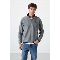 Slim-Fit Plüsch-Pullover mit Halbreißverschluss