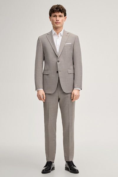 Beige melierte Sakko aus Wollmischung