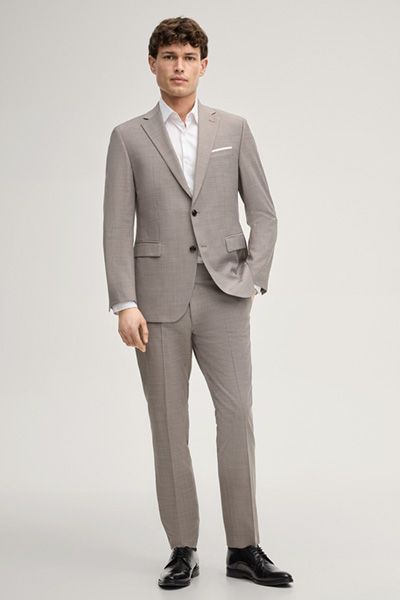 Baukasten Brad Beige Melange Anzughose Leichte Wollmischung