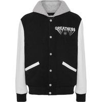 Kapuzen-Collegejacke mit Lederärmeln