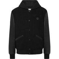 Kapuzen-Varsity-Bomberjacke mit Lederärmeln