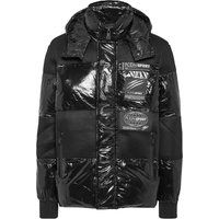 Glänzende technische Kapuzenjacke mit Wattierung