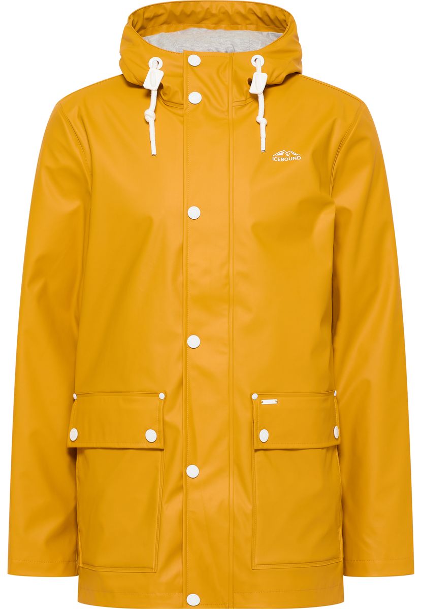 Lange Kapuzenregenjacke mit Beschichtung