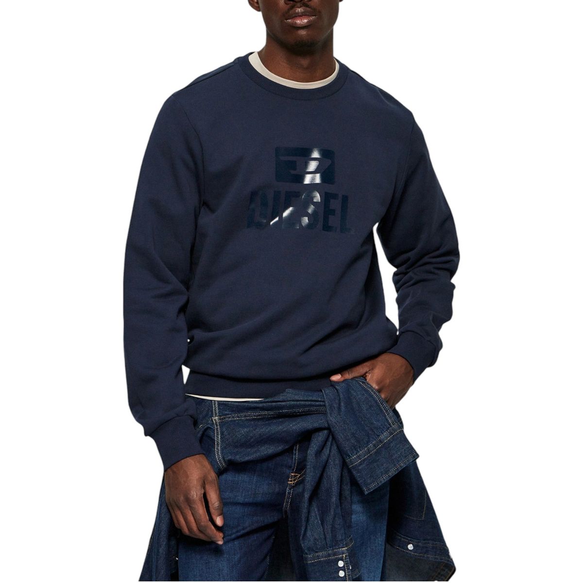 Einfarbiges Rundhals-Sweatshirt aus Baumwolle