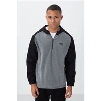 Farbblockierter Plüsch-Sweatshirt mit Halb-Reißverschluss