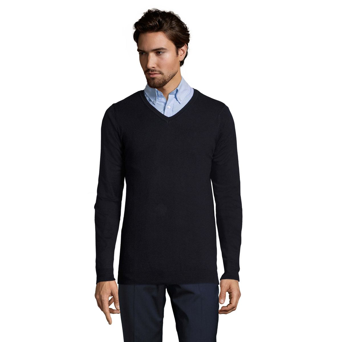 Schmal geschnittener Feinstrick-V-Pullover