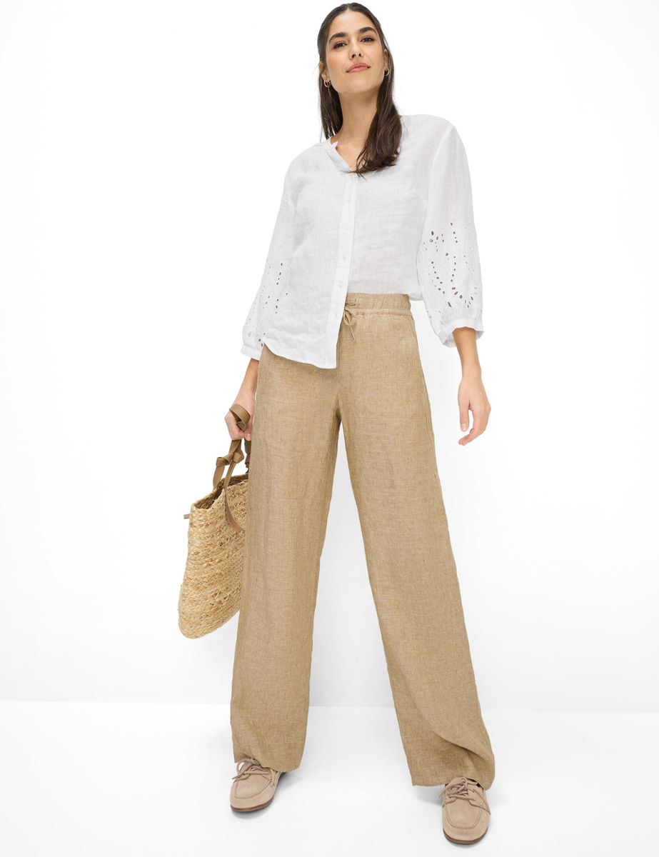 Locker geschnittene Leinenhose mit weitem Bein