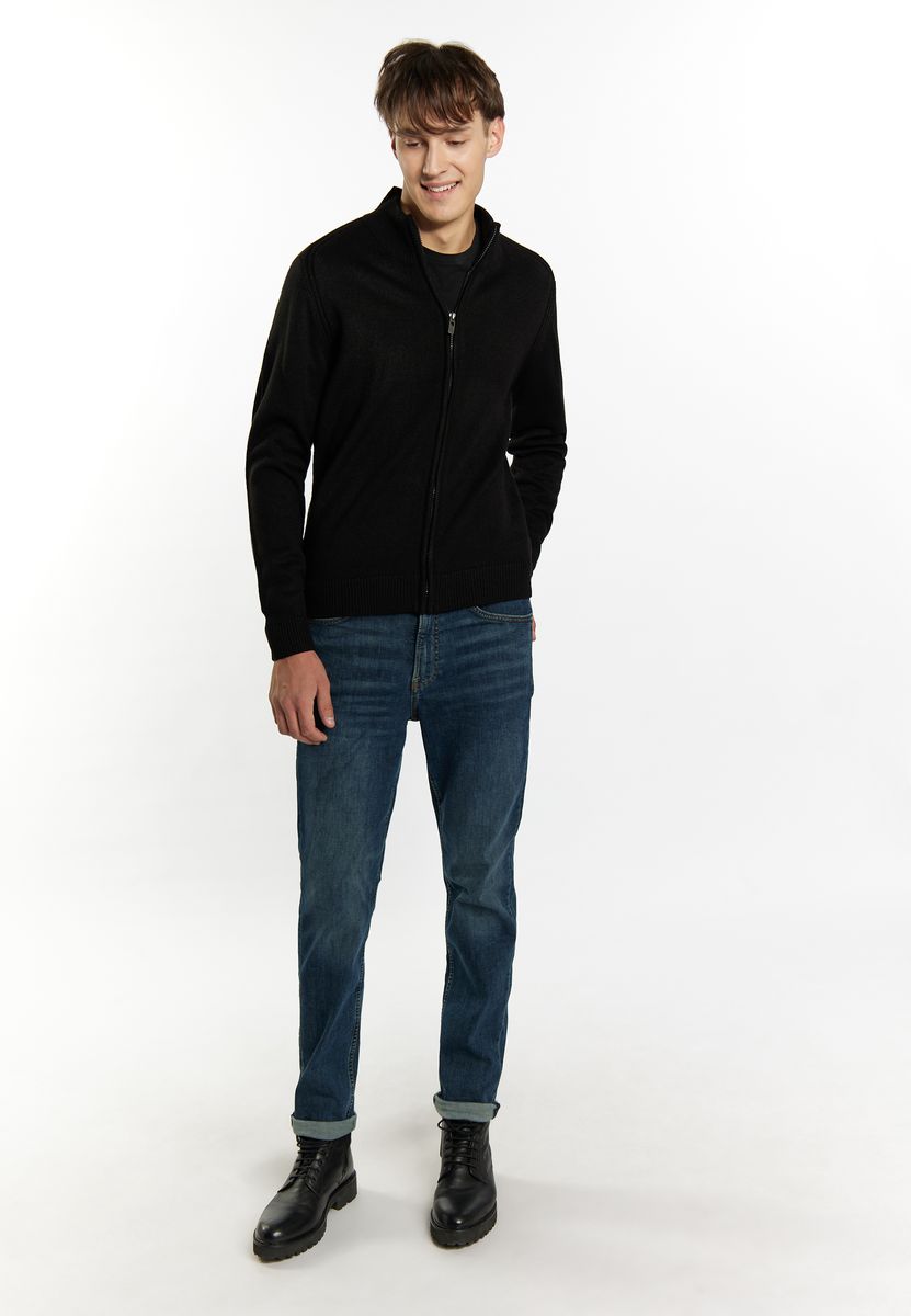 Rippstrick-Cardigan mit Stehkragen und Reißverschluss