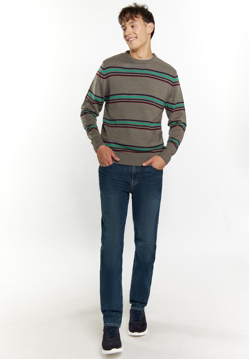 Gestreifter Strickpullover mit Rundhalsausschnitt