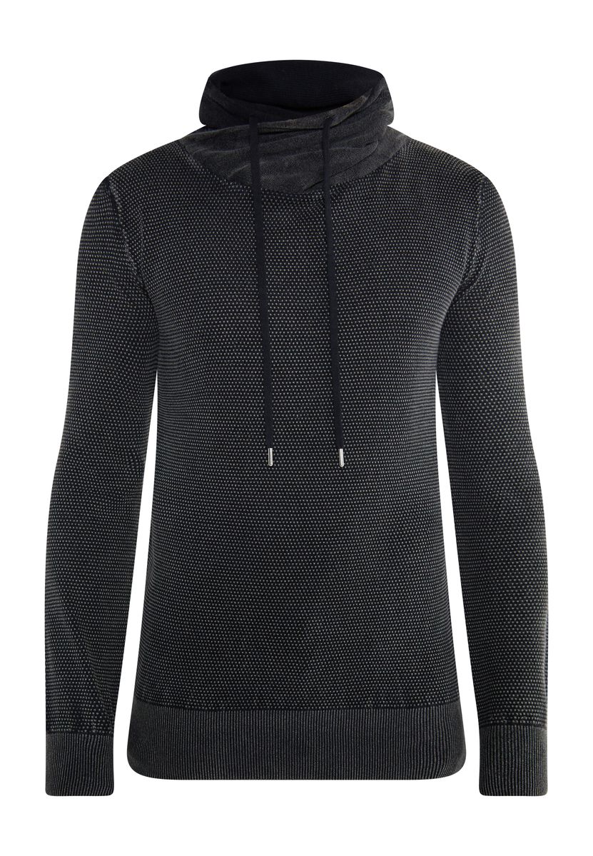 Strukturierter Perlstrick-Pullover mit Stehkragen