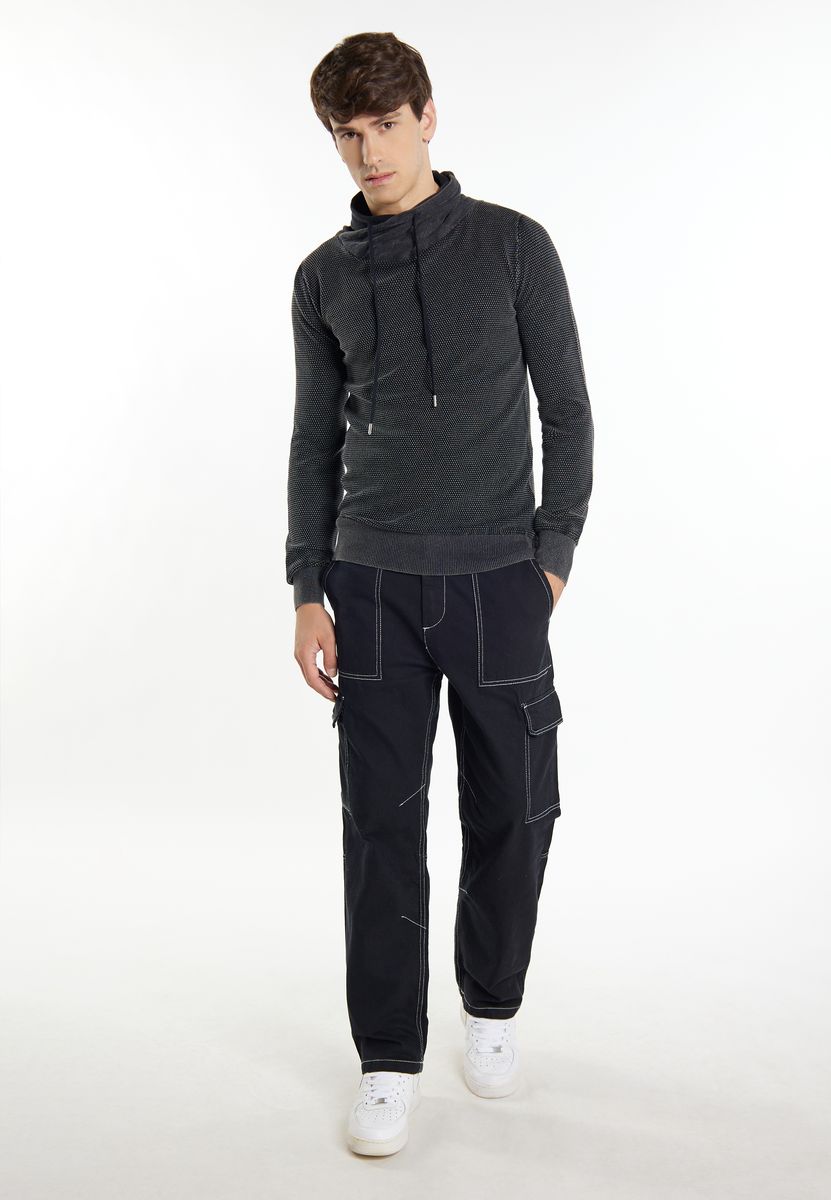 Strukturierter Perlstrick-Pullover mit Stehkragen