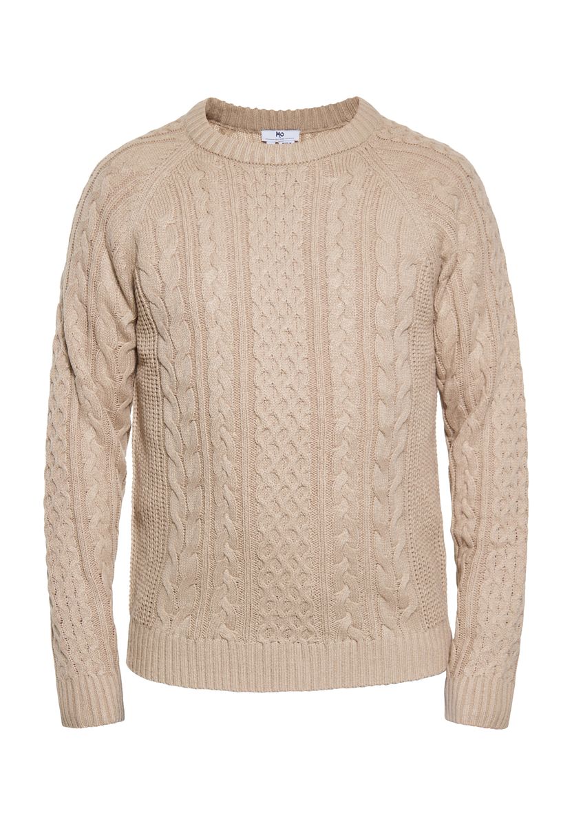 Klassischer Zopfstrick-Pullover mit Rundhalsausschnitt