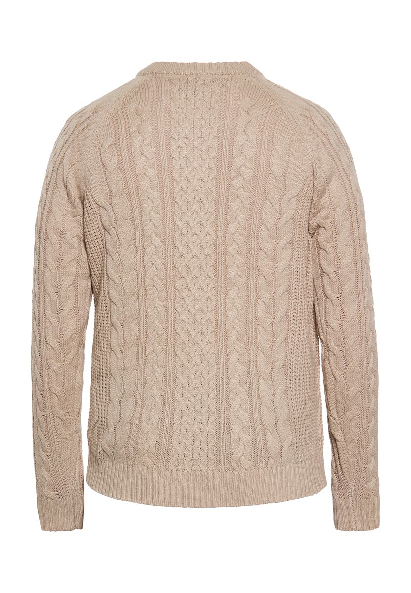 Klassischer Zopfstrick-Pullover mit Rundhalsausschnitt