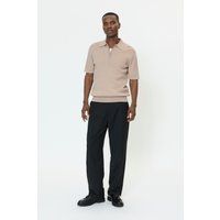 Geripptes Strick-Poloshirt mit Reißverschluss