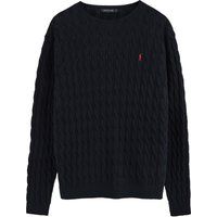 Klassischer Zopfstrickpullover mit Rundhalsausschnitt