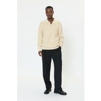 Rippstrick-Polo-Pullover mit Reißverschluss