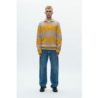Gestreifter Rippstrick-Polo-Pullover