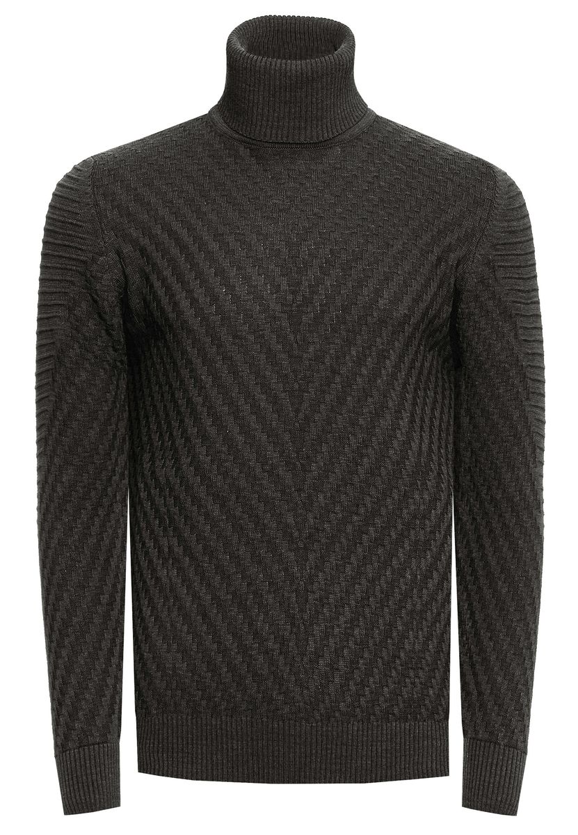 Strukturierter Rollkragenpullover mit Fischgrätmuster