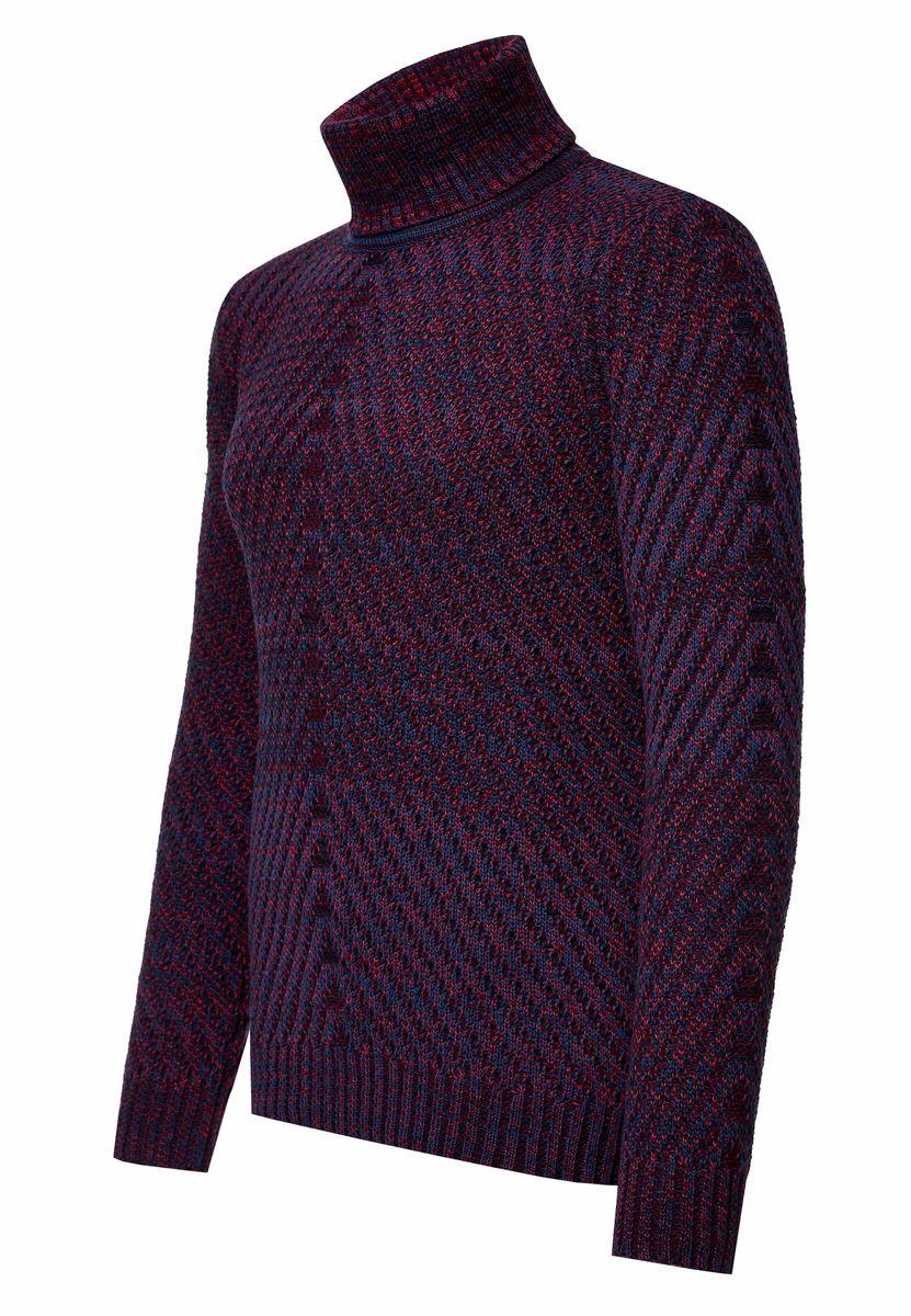 Strukturierter Rollkragenpullover mit Fischgrätmuster