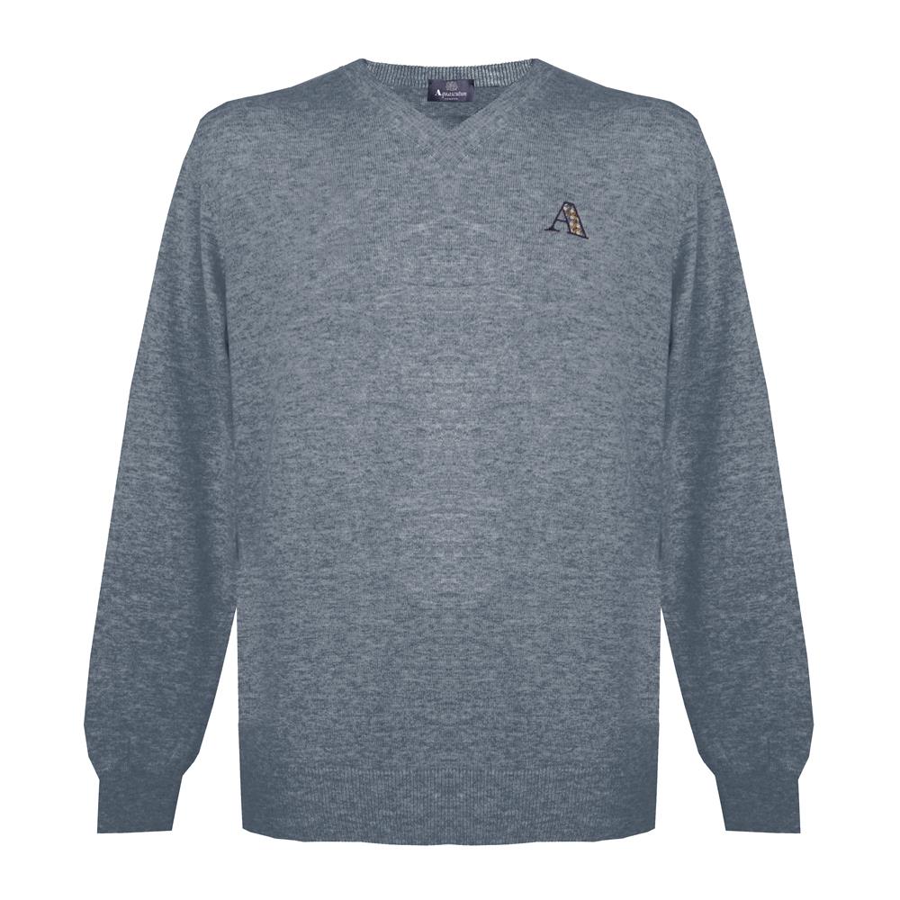Klassischer V-Ausschnitt Wollmischpullover